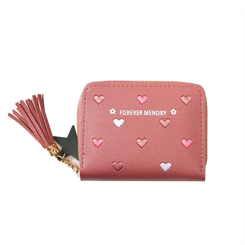 PU Leather Card Bag Mini Wallet Ladies Money Clip Love Embroidery Multifunctional Wallet Women Short Certificate Storage Bags