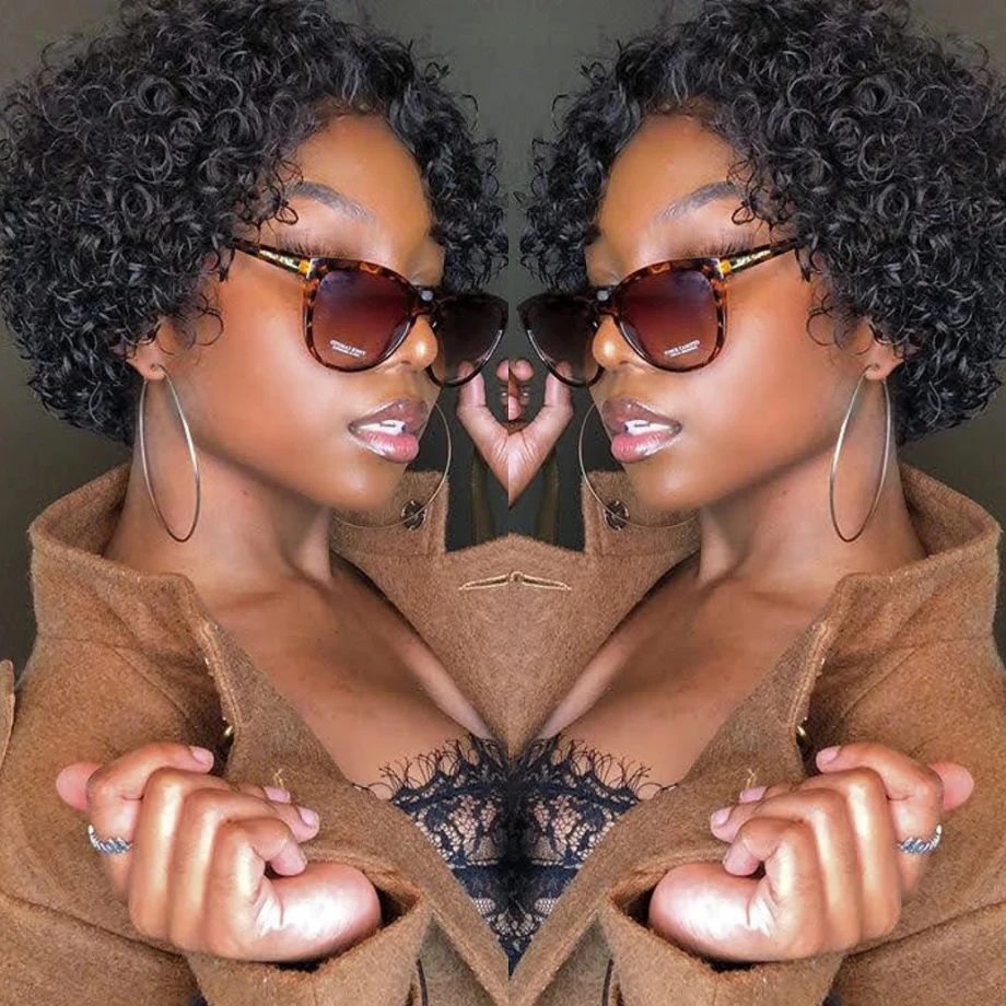 あき　カットウィッグ 黒人女性のためのピクシーカットウィッグ,6インチ,13x1,透明な