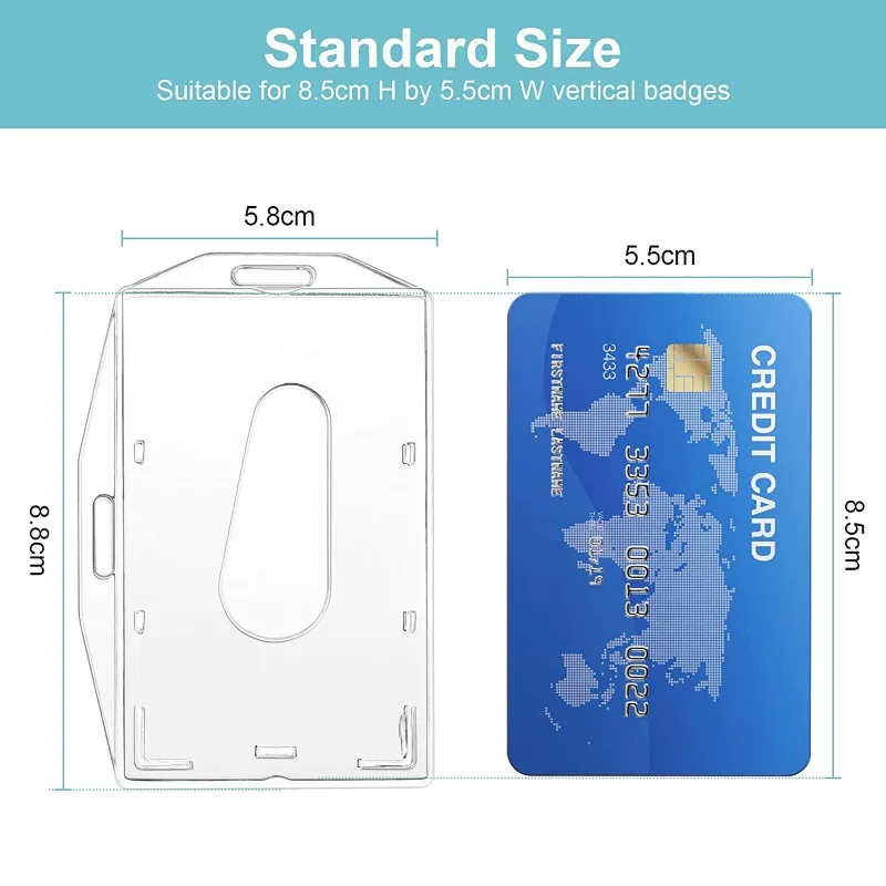 Durable Clear Plastic Dual-Orientation ID Card Holder with Thumb Handle