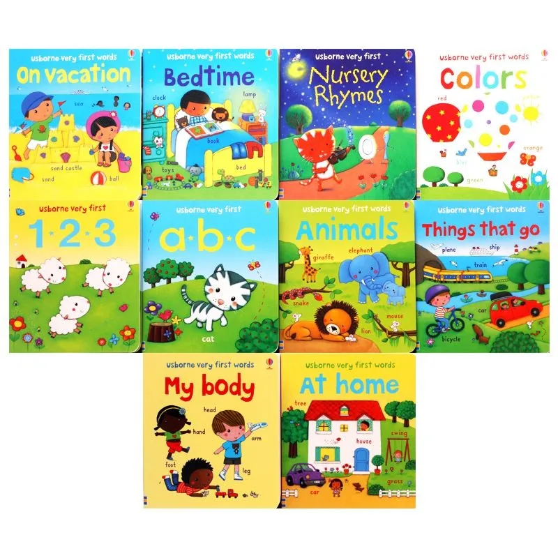 10books/set English Books Usborne Very First Words Hardcover Board Book Children's Enlightenment Educational  Picture Textbook