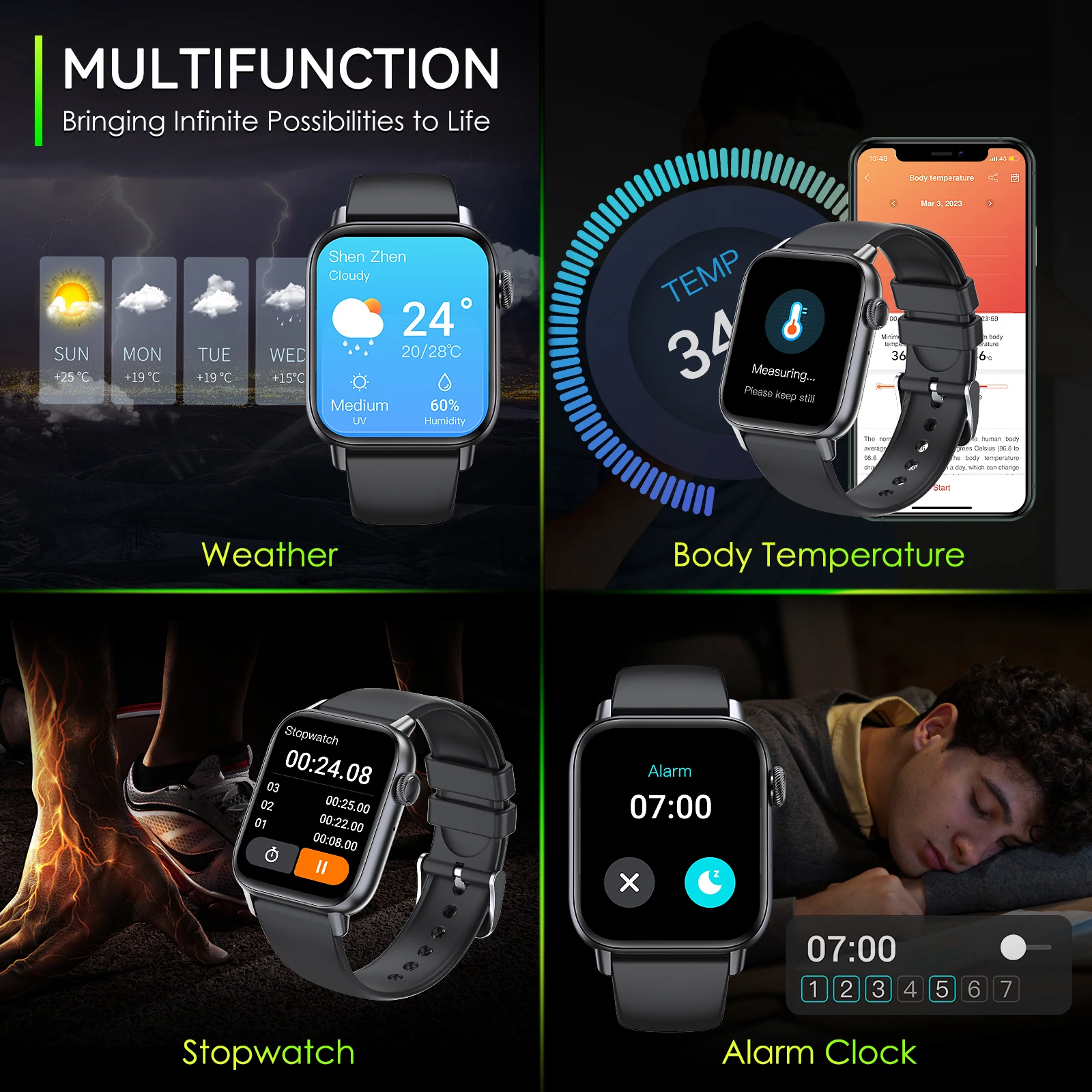 EIGIIS Smart Watch for Sleep Fitness Tracker Heart Rate Monitor Watch 100+Sports Modes Smartwatch Compatible with iPhone Android - Image 3