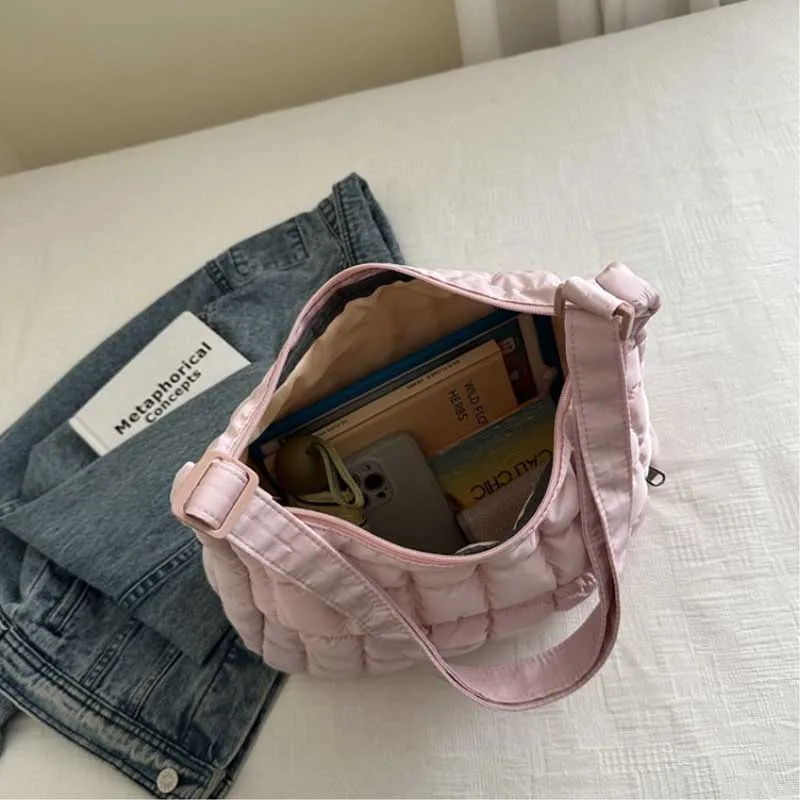 2025 New Quilted Puffer Shoulder Bag for Women Large Capacity Tote Sling Bag Fashion Casual Crossbody Satchel Bag Female Handbag 6