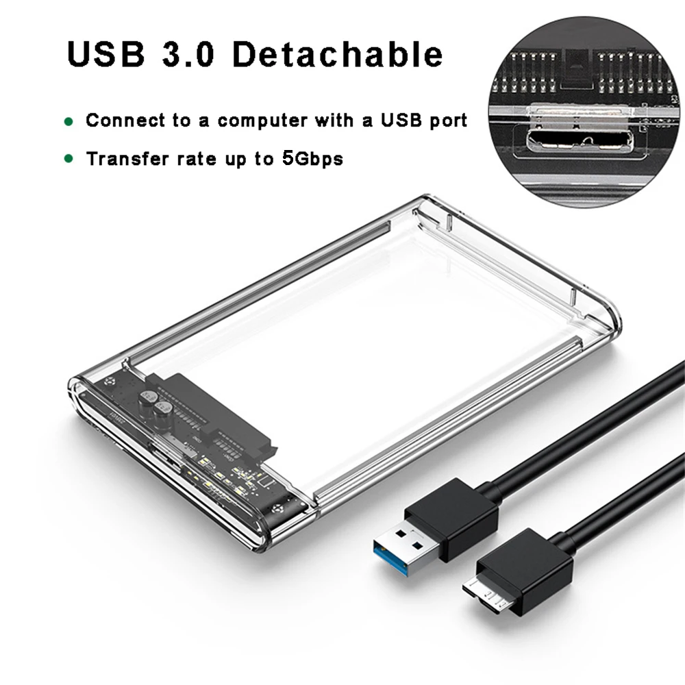 HDD Enclosure External Hard Drive Housing 2.5 inch Transparent SATA III to USB 3.0 Support 5TB For Laptop PC