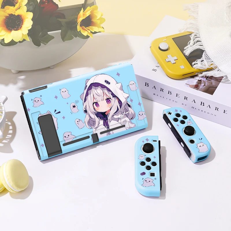 Purple Ghost Girl Protective Case - Soft TPU Slim Cover for Nintendo Switch Console