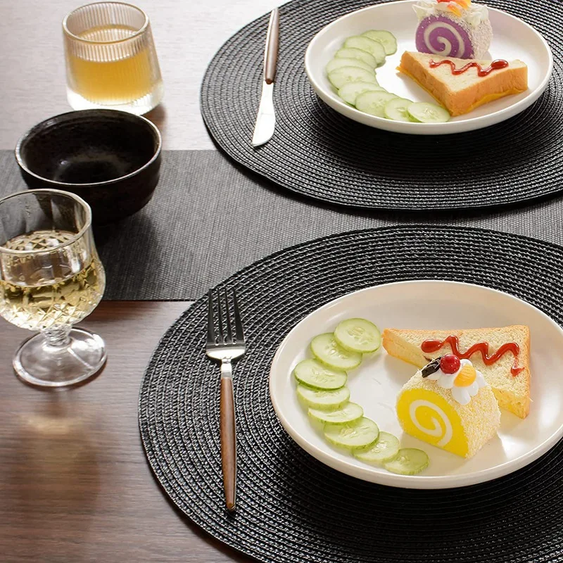 

Round Braided Placemats Set Of 6 Table Mats For Dining Tables Woven Washable Non-Slip Place Mats 15 Inch Halloween Black