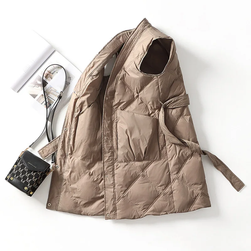 SEDUTMO Autumn Long Quilted Duck Down Vest Tunic Jacket Women Winter Feather Long Warm Basic Pocket Casual  Waistcoat ED2074