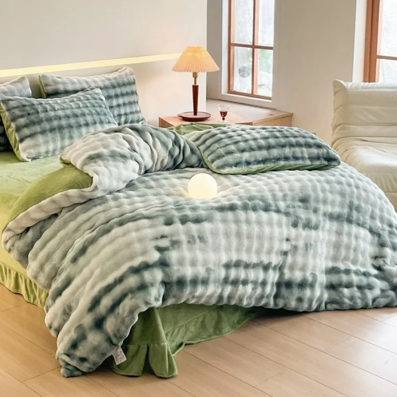 2024 anti-static thickened imitation rabbit velvet kit milk velvet four-piece set of gradual change color bubble velvet bedding 5