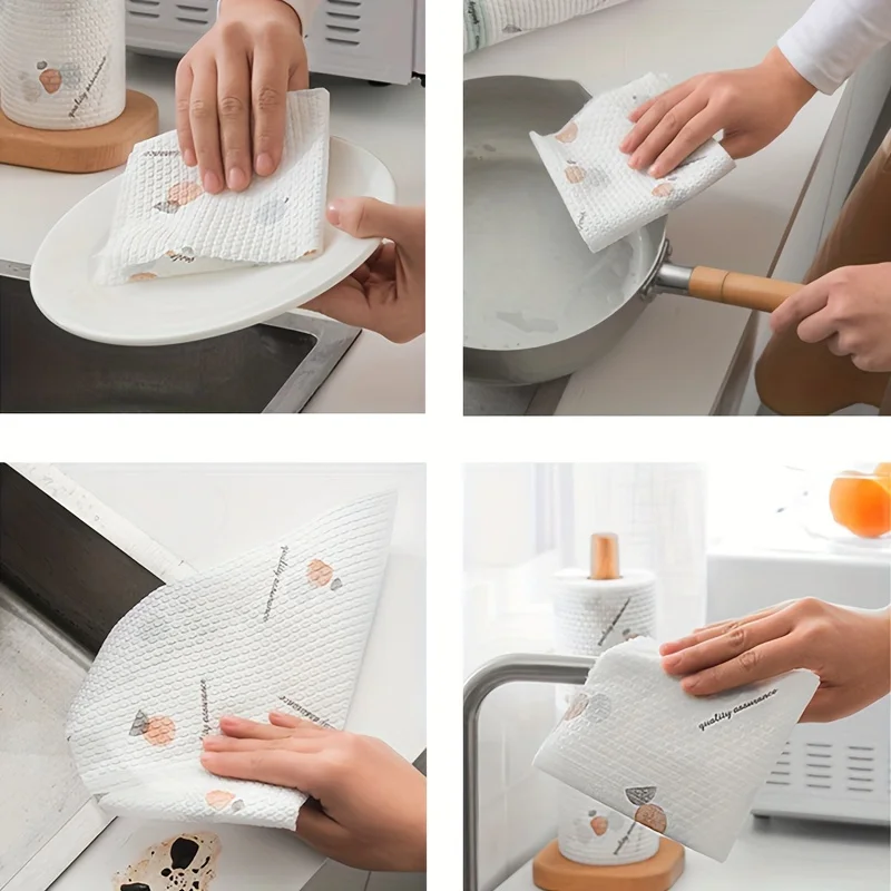1SET Kitchen Disposable Dry Wet Dual-Use Dishwashing Cloth Kitchen Specific Tissue Washable Thick Lazy Cloth Tools