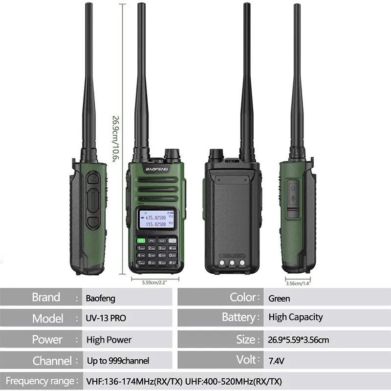 BaoFeng UV-13 PRO V1 V2 High Power Dual Band Walkie Talkie Type C Charger 16 KM Long Range UV13 Transceiver Ham Two Way Radio 6