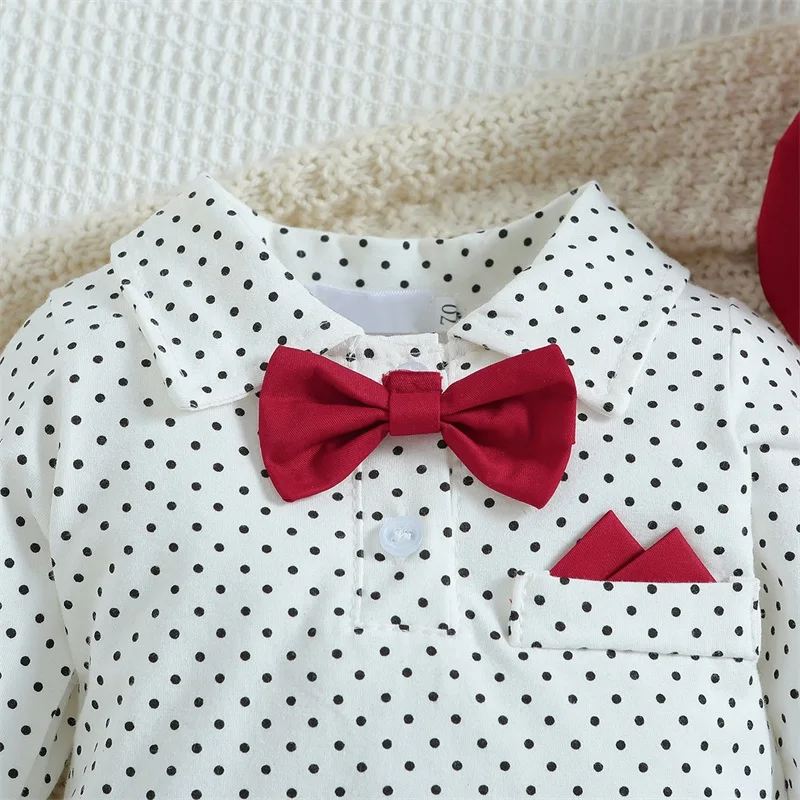 

0-12M Infant Boy Clothes Bow-tie Bodysuit Dress Shirt Suspender Pants Beret Hat Gentleman Suit Baby Gift Outfit