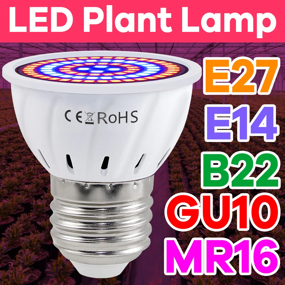 E27/E26 LED Plant Grow Light Bulb Full Spectrum GU10 Hydroponic B22 ...