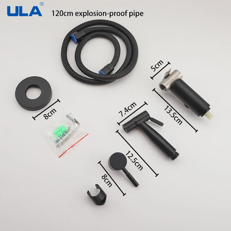 ULA Portable Bidet Sprayer Set Black Bidet faucet Stainless Steel Toilet Faucet Hot Cold Water Mixer Bathroom Shower Head 6