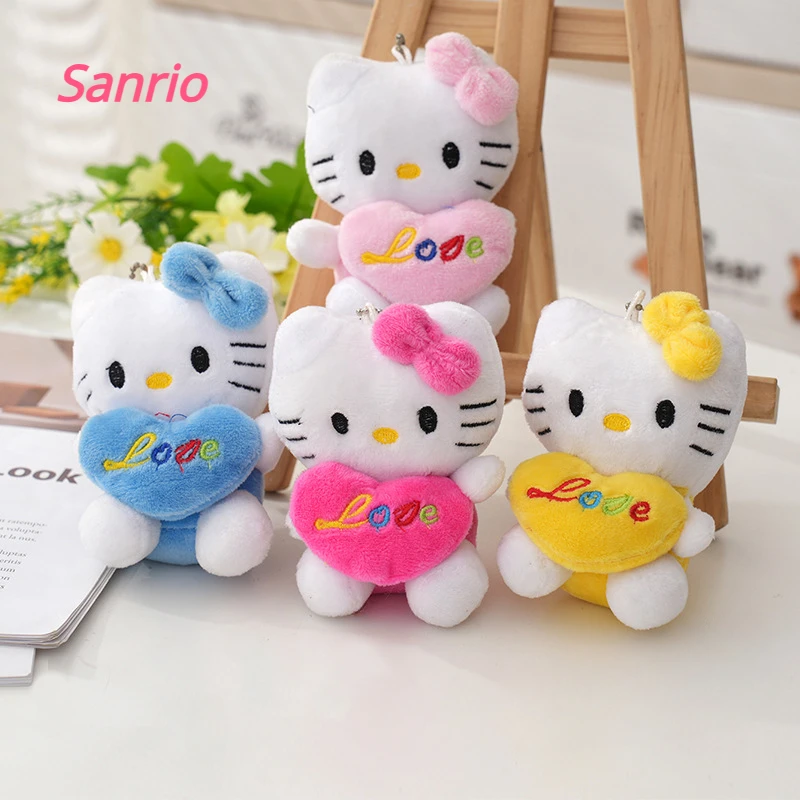 

10cm Kawaii Sanrio Plush Keychain Doll Hello Kitty Melody Kuromi Cinnamoroll Cartoon Animal Stuffed Pendant Backpack Decoration