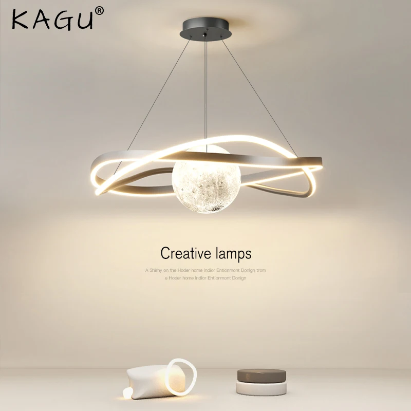 KAGU Moon Minimalism Design New Modern LED Chandelier Lights Living Dining Room Bedroom Lamps Pendant Lighting