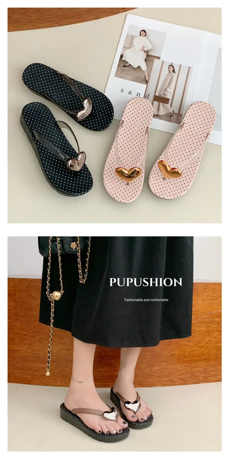 Heart Flip Flops Non Slip Soft Sole Japanese Style