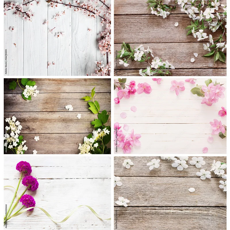 

ZHISUXI Vinyl Custom Spring Photography Backdrops Props Flower Wood Planks Photo Studio Background 2216 PUO-01
