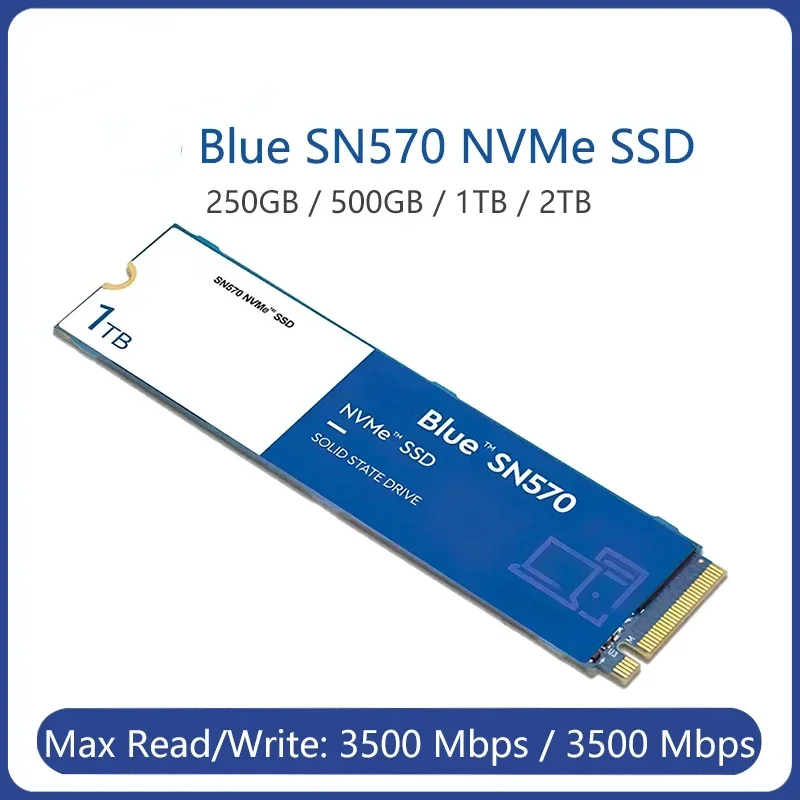 

100% Оригинальный NVME SSD синий SN570 500 ГБ 1 ТБ 2 ТБ 250 ГБ SSD PCIe3.0 * 4 m.2 2280 Внутренний твердотельный накопитель для ноутбуков ПК PS5