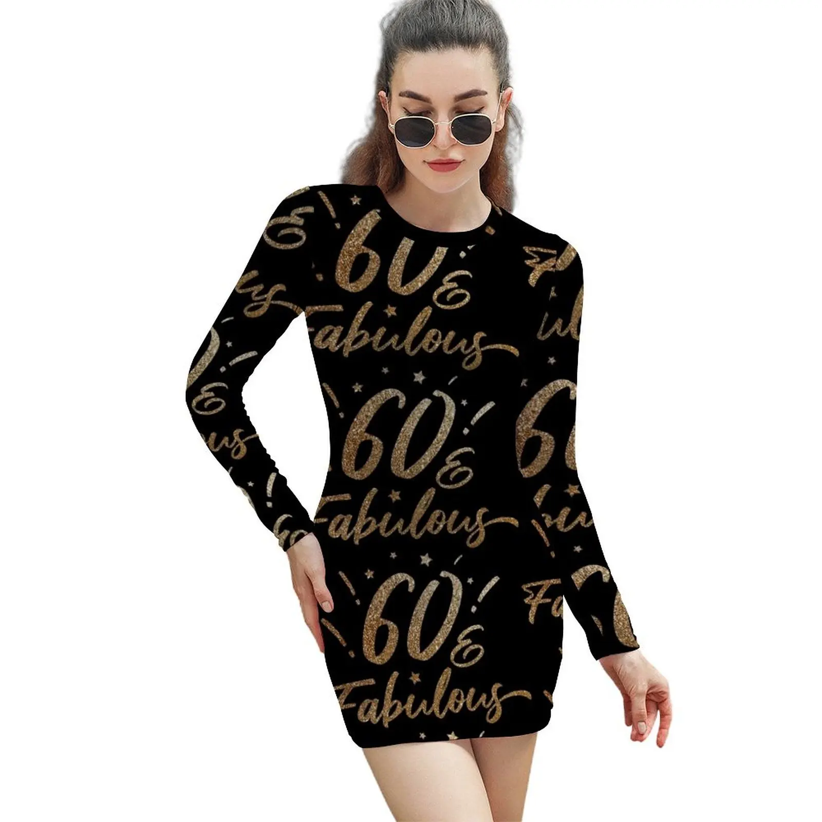 

60th happy birthday design Long-Sleeved Sheath Dress elegant party dress for women 2024 wedding dresses for woman