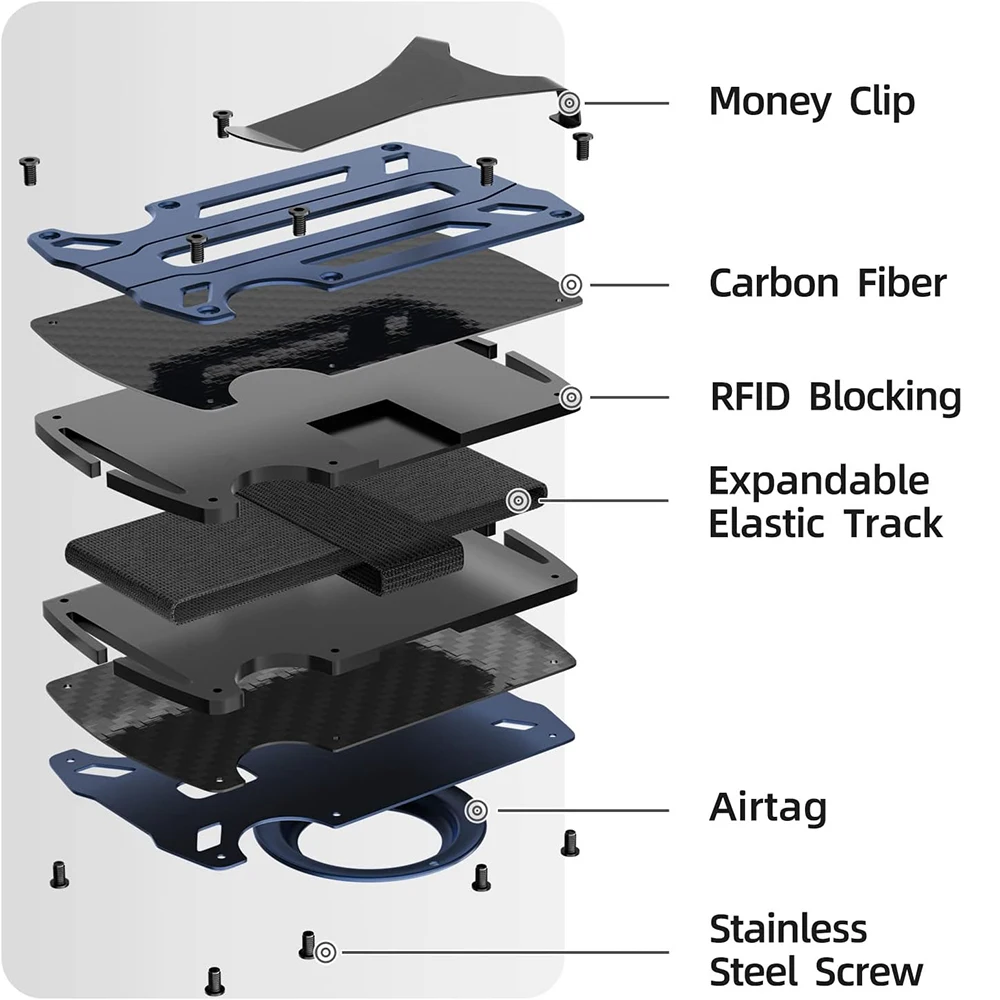 AirTag Wallet with Money Clip, Slim Wallet with AirTag Holder, Minimalist for Men, Carbon Fiber Wallet, Holds 15 Cards