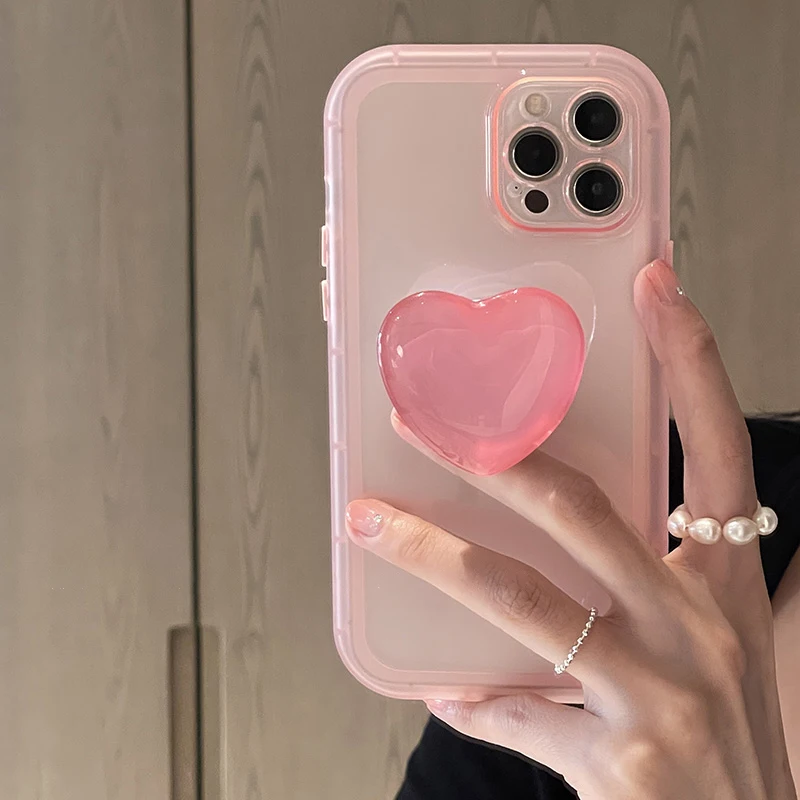 Pink Love Heart Jelly Stand Holder Soft Case - Clear Protective Back Cover