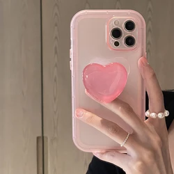 Pink Love Heart Jelly Stand Holder Soft Case - Clear Protective Back Cover for iPhone XS (1)