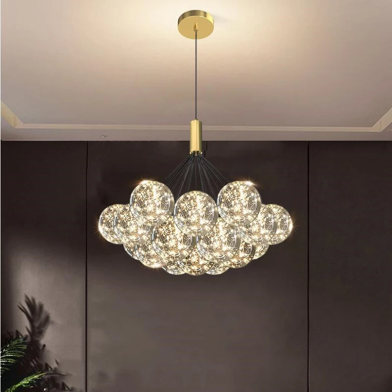 Clear Glass Bubble Ball Chandelier Modern Restaurant Indoor Starlight Kitchen Bedroom Foyer Hanglamp Romantic Star Lighting