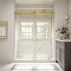Frameless Shower Door, 56-60" W x 74" H Double Sliding Shower Door with 5/16" (8mm) Brushed Gold Finish Shower Doors 2
