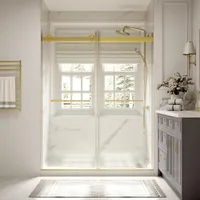 Frameless Shower Door, 56-60" W x 74" H Double Sliding Shower Door with 5/16" (8mm) Brushed Gold Finish Shower Doors 2