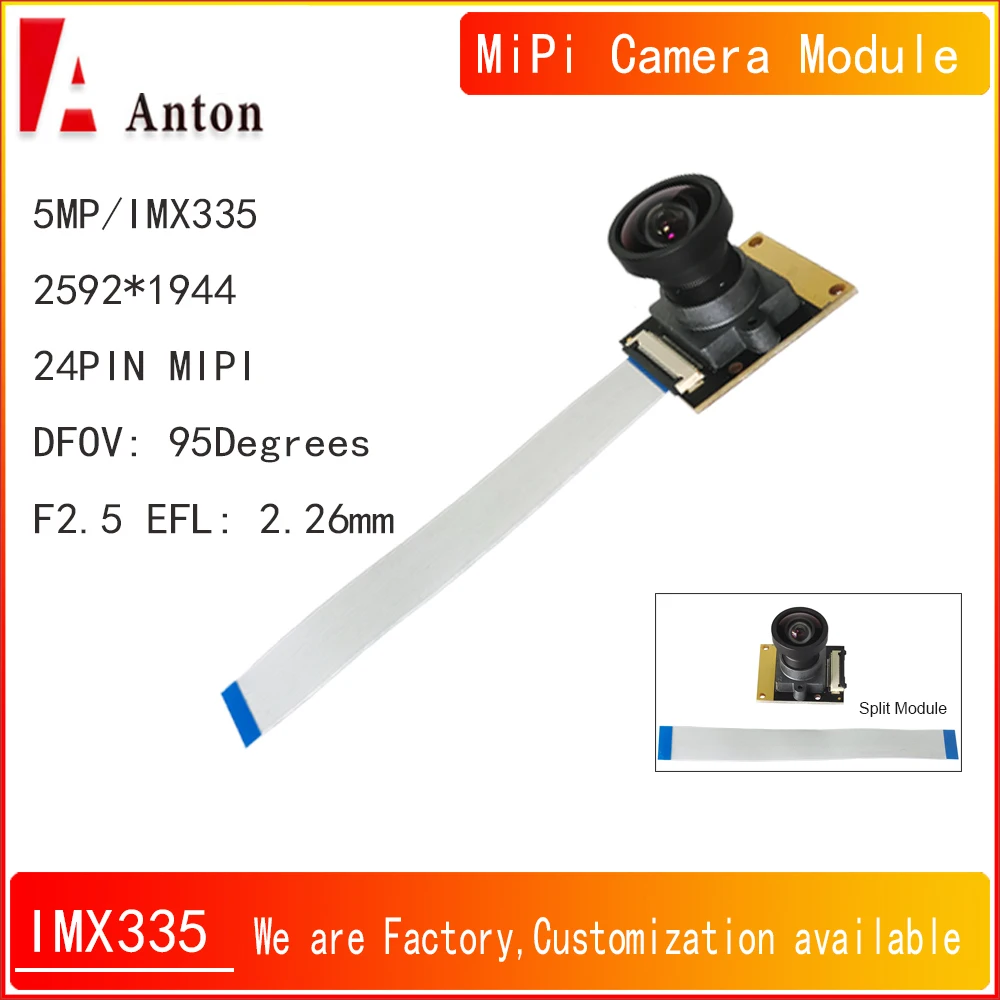 Modulo Fotocamera 5MP IMX335 con Cavo FPC, Interfaccia MiPi 24 Pin, Riconoscimento Immagini HD per Acquisizione Industriale