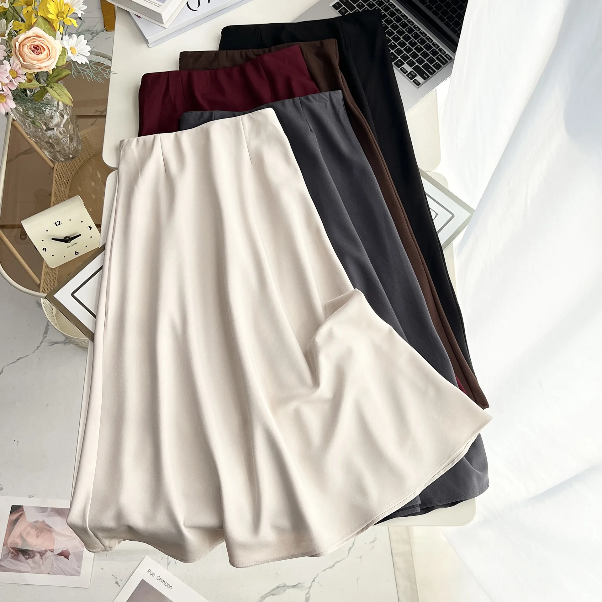 XXXXL Fashion Plus Size Women's Skirts New Autumn Elegant Solid Color Casual Commuting A-Line Skirt
