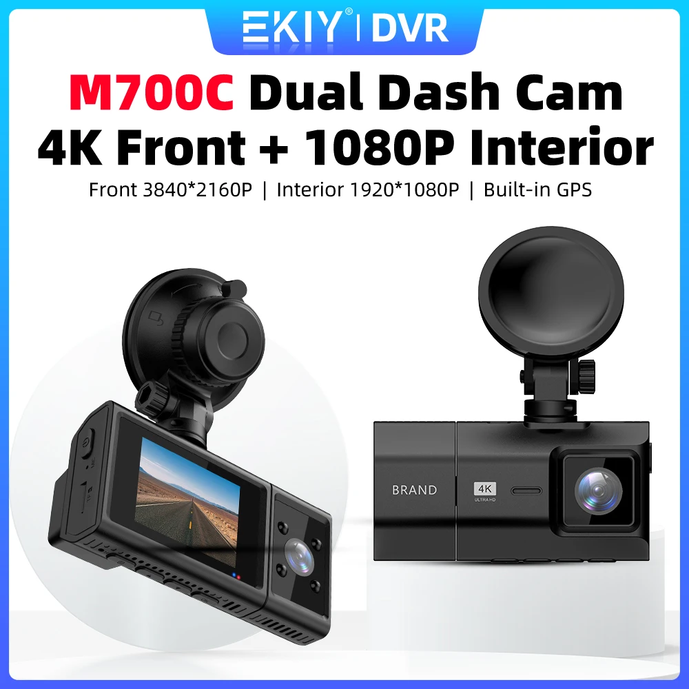 

EKIY M700C 4K Dash Cam 2160P 142FOV Car Dashcam Camera Built-in GPS DVR Recorder 24H Parking Monitor WiFi APP 1080P Interior Cam
