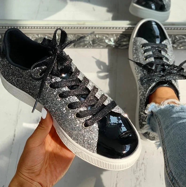 Wome Sneakers Bling Golden Shoes Casual - Uniqwear