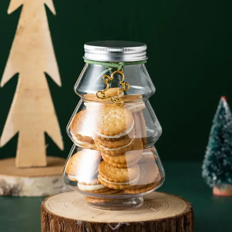 500ml Christmas Candy Biscuits Bottle Snowman&Tree Shape Drink Bottles Juice Milk Tea Jar Food Storage Container Party Favors 3