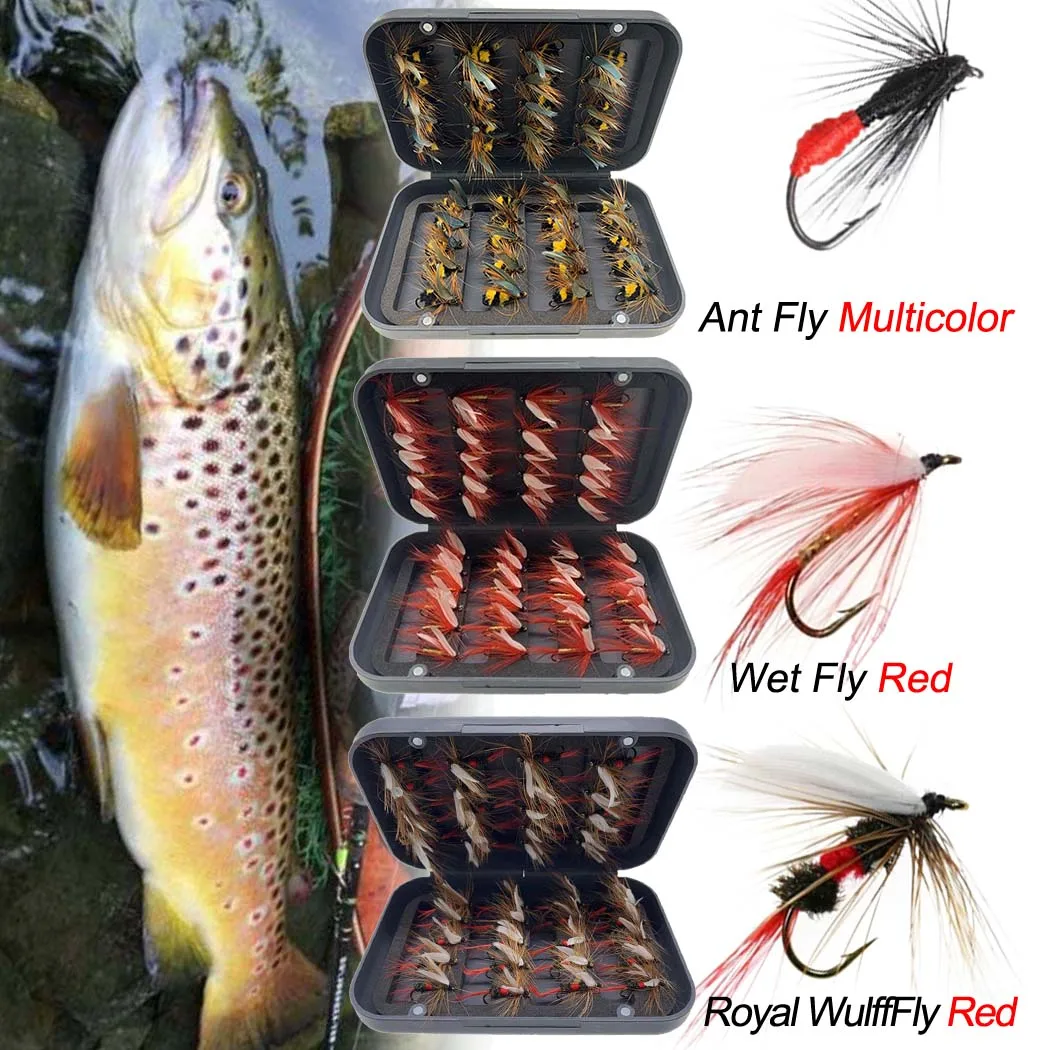 

40Pcs/Box Portable Dry Wet Flies Nymph Box Set Fly Fishing Flies Trout Grayling Panfish Lure Carp Artificial Fish Bait