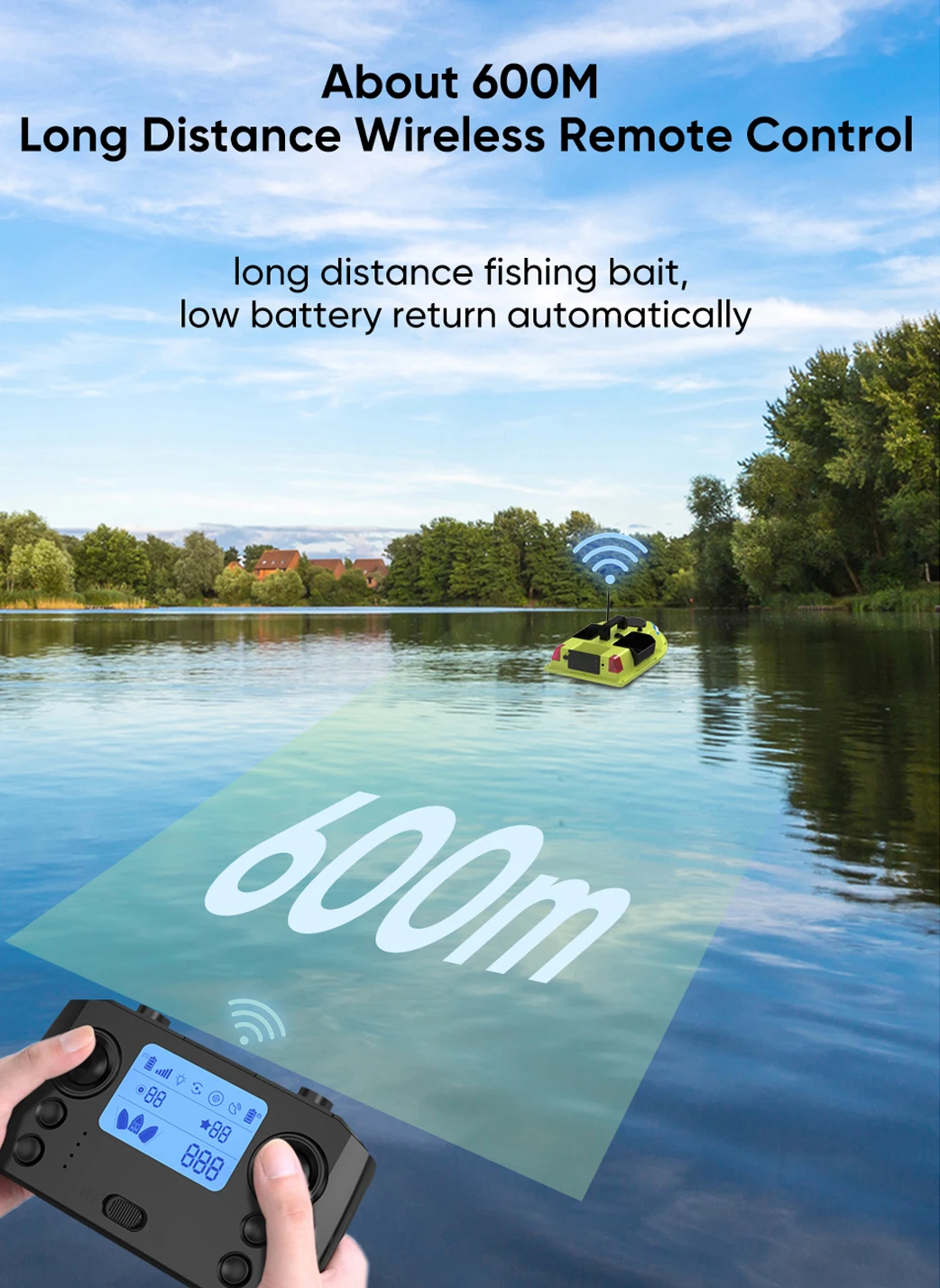D20 GPS RC Köderboot 600M Kabelloses Ferngesteuertes Angelköderboot Futterboot mit 3 Köderbehältern 7 LED-Leuchten – Detail 4