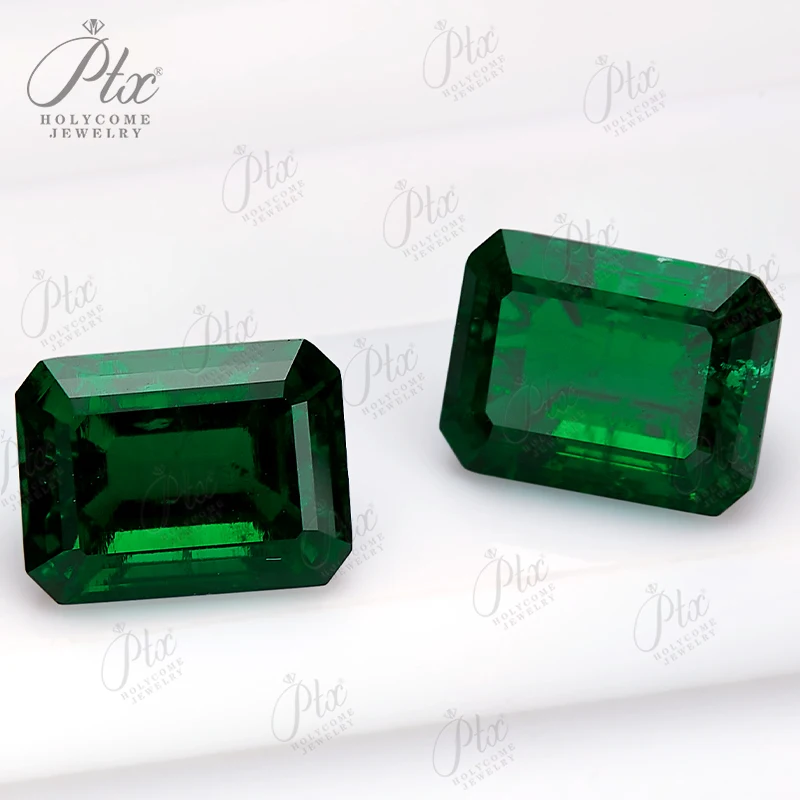 Emerald Cut Lab-Grown Zambian Emeralds Hydrothermal Hand-Crafted Internal Cracks Inclusions AGL Certificate Beads