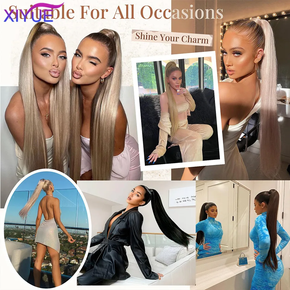 XIYUE  32 inch women's synthetic long straight ponytail versatile wig