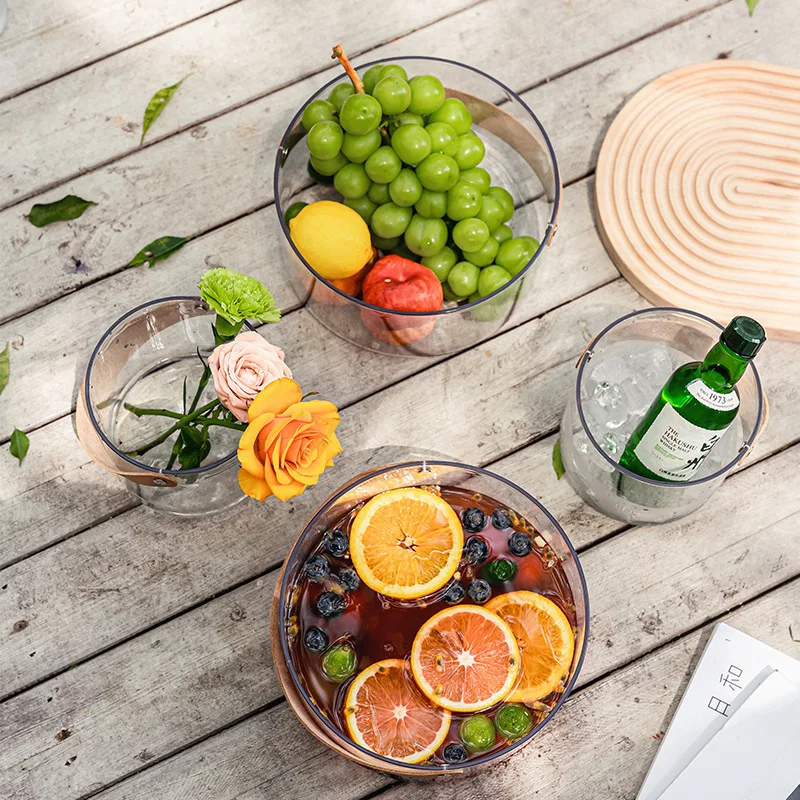 PET Ice Bucket High-value Household Portable Transparent Basket Beer Barrel Champagne Wine Fruit Storage Basket Home Accessories