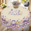 1 Piece Easter Round Decorative Tablecloth Table, 5 Sizes Available, Easter Bunny Egg Lavender Plaid Printed Tablecloth, Edge Embossing Process, Spring Garden Tablecloth Decoration, Tablecloth for Daily Home Kitchen, Terrace Use, Easter Decoration 4