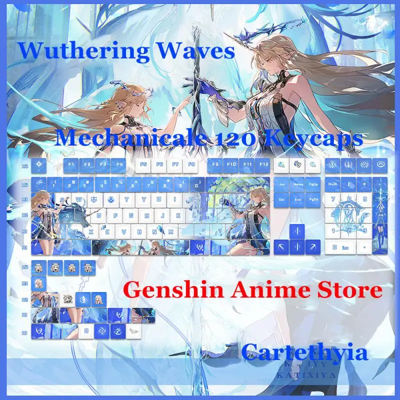Wuthering Waves Cartethyia Mechanical Keycaps Cosplay Requisiten Axis Side Gravierte PBT 120-Tastenkappen Gaming-Tischzubehör – Detail 1