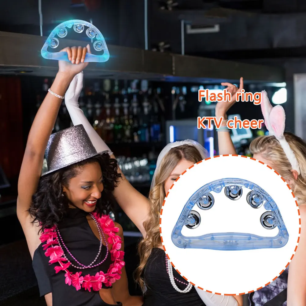 Handheld Light Up Tambourine Plastic Percussion LED Noisemakers Flashing Rattle Bell Kids Sensory Shaking Toys