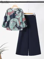 2024 Summer Floral Print Suit ZANZEA Women 3/4 Sleeve Blouse Wide Leg Pant Sets Stylish Tracksuits Fashion Loose Matching Sets - Image 4