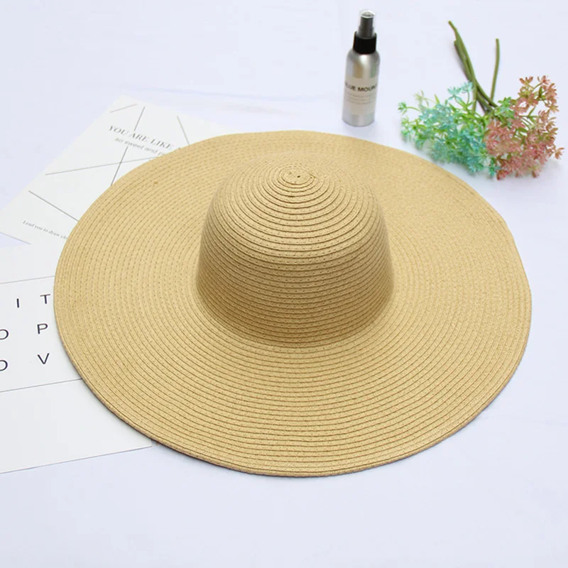 Wide Brim Oversized Beach Hats For Women Large Straw Hat UV Protection Foldable Sun Shade Hat