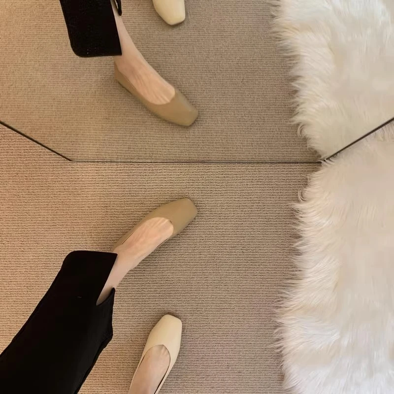

2023 High Quality Women's Shoes Square Head Women's Flats Outdoor Casual Loafers Flat with Solid Shoes Female Women's Flat Shoes