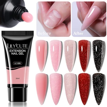 LILYCUTE 10ML Nail Extension Gel Bright Pink Semi Permanent UV Hard Gel Nails Finger Prolong White Clear Nude Gel Nail Polish 2
