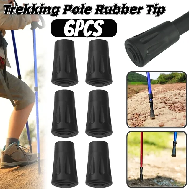 6pcs Replacement Reinforced Rubber Tip End Cap Hammer Trekking Pole Walking Hiking Stick Protector Cap Accessories Outdoor Camp