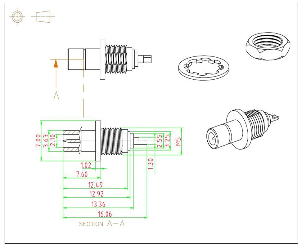 Female RF Coaxial Connector Panel Mount for Electronic Components