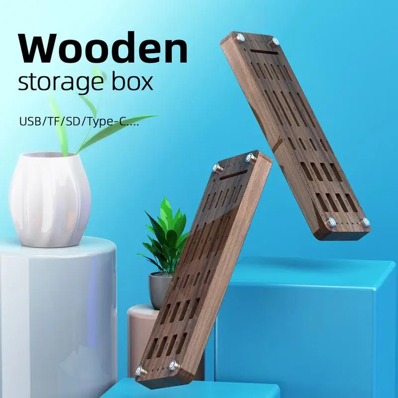 25 Slots SDCard Memory Card Wooden Storage Box for TF USB Type-C storage box bag