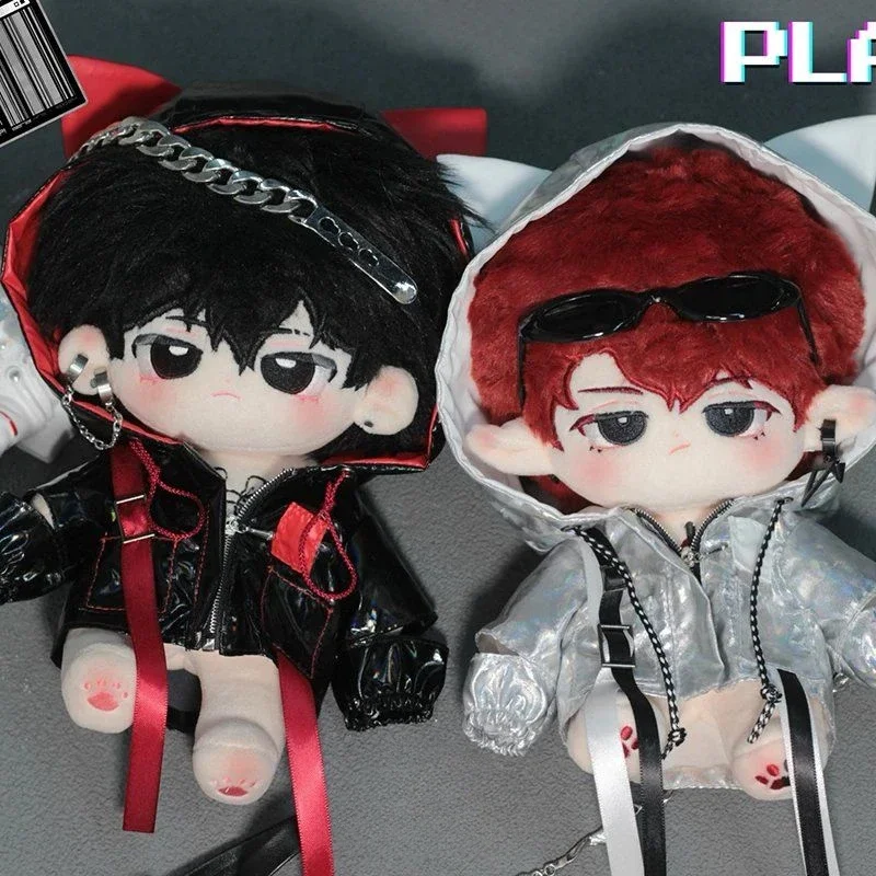 20cm Plush Doll Clothes Fashion Versatile Laser Colored Cat Ear Long Sleeved Zipper Jacket Set Back School Season Boy Girl Gift 4