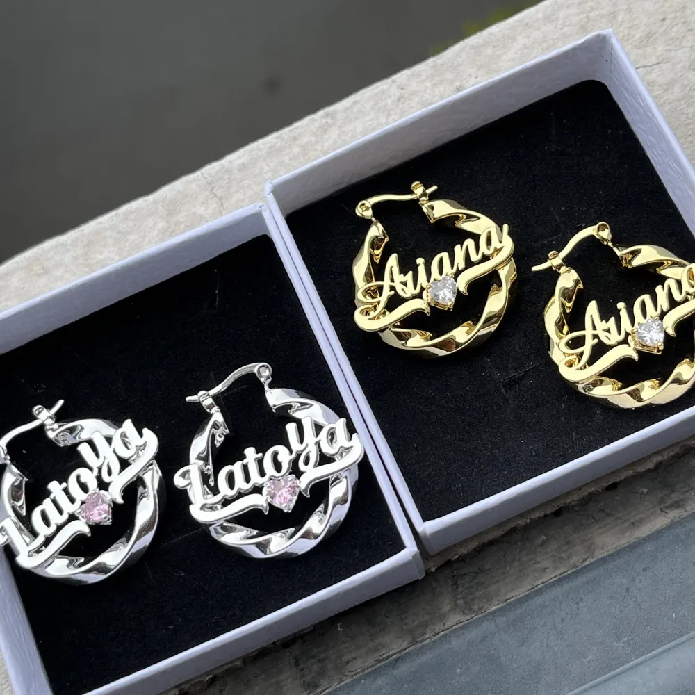 DUOYING Custom 30mm Earring Twist Personalized Stainless Steel